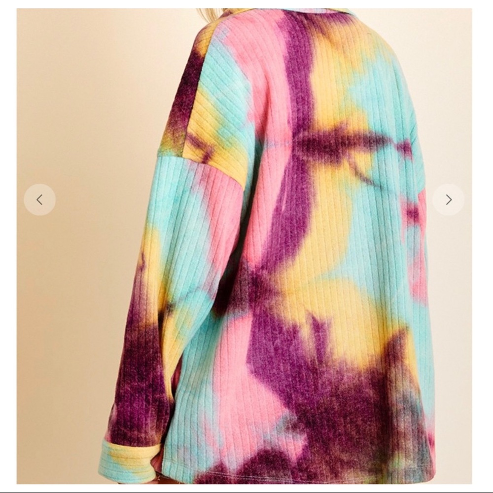 Oversized Multi Color Tie Dye Boyfriend Shirt Jacket - Picture 3 of 4